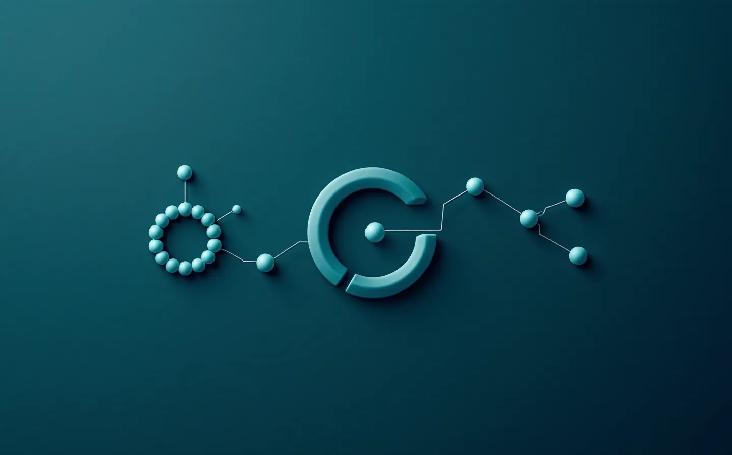 A fine teal documentation schematic of an abstract melanocortin receptor node with a seven-bead cyclic-peptide ligand docking into it and two downstream pathway nodes, on a deep teal-slate ground